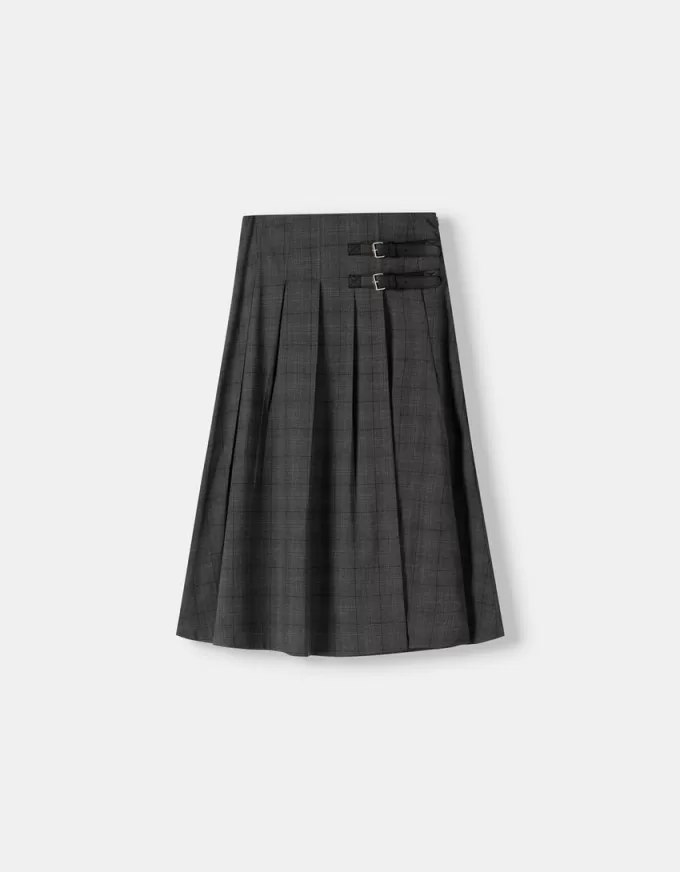 Box pleat midi skirt with a belt detail