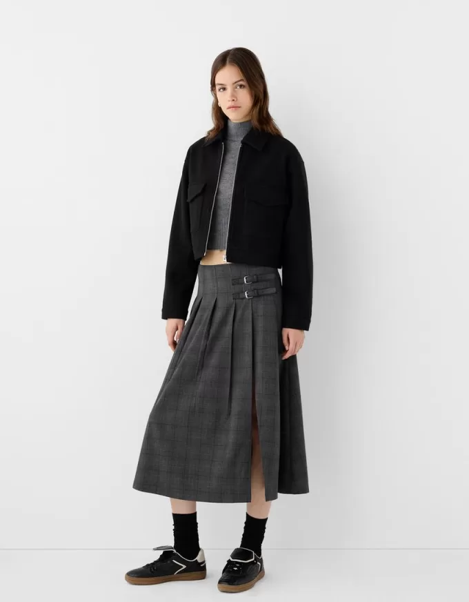 Box pleat midi skirt with a belt detail