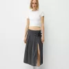 Box pleat midi skirt with a belt detail