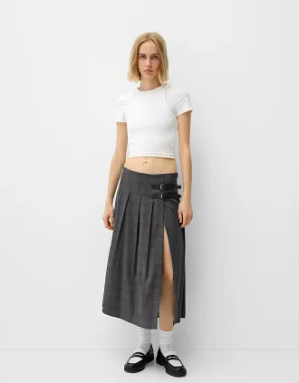 Box pleat midi skirt with a belt detail