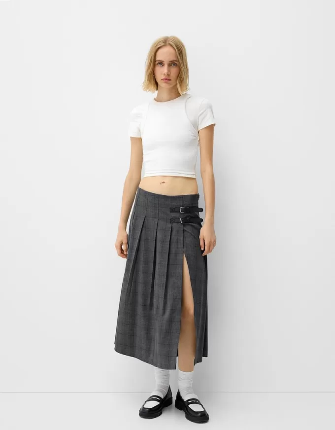 Box pleat midi skirt with a belt detail