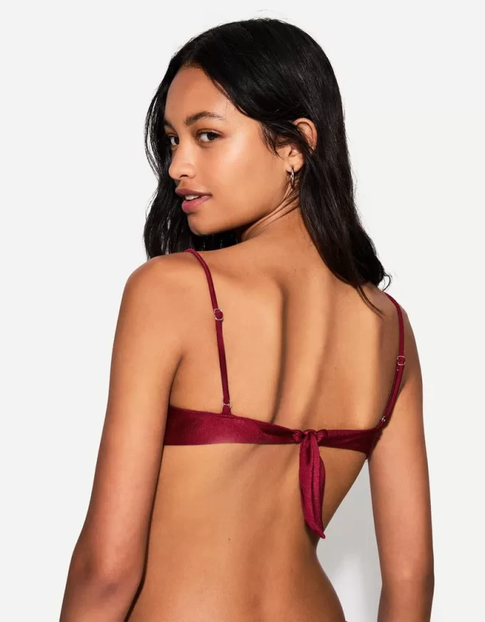 Burgundy gathered bikini top