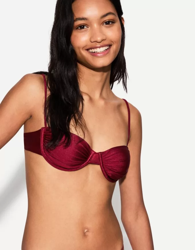 Burgundy gathered bikini top
