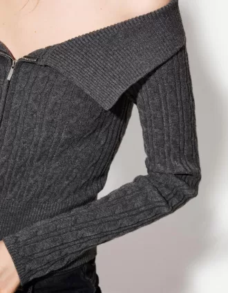 Cable-knit Bardot cardigan with zipper