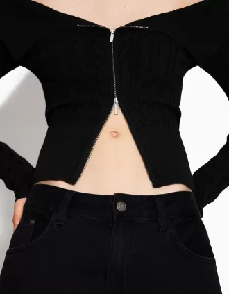 Cable-knit Bardot cardigan with zipper