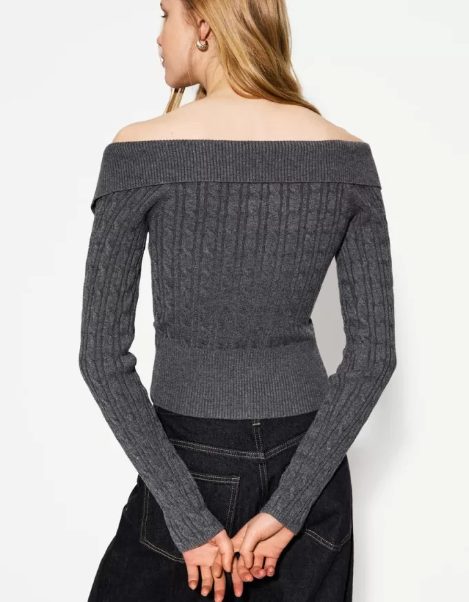 Cable-knit Bardot cardigan with zipper Cable-knit Bardot cardigan with zipper