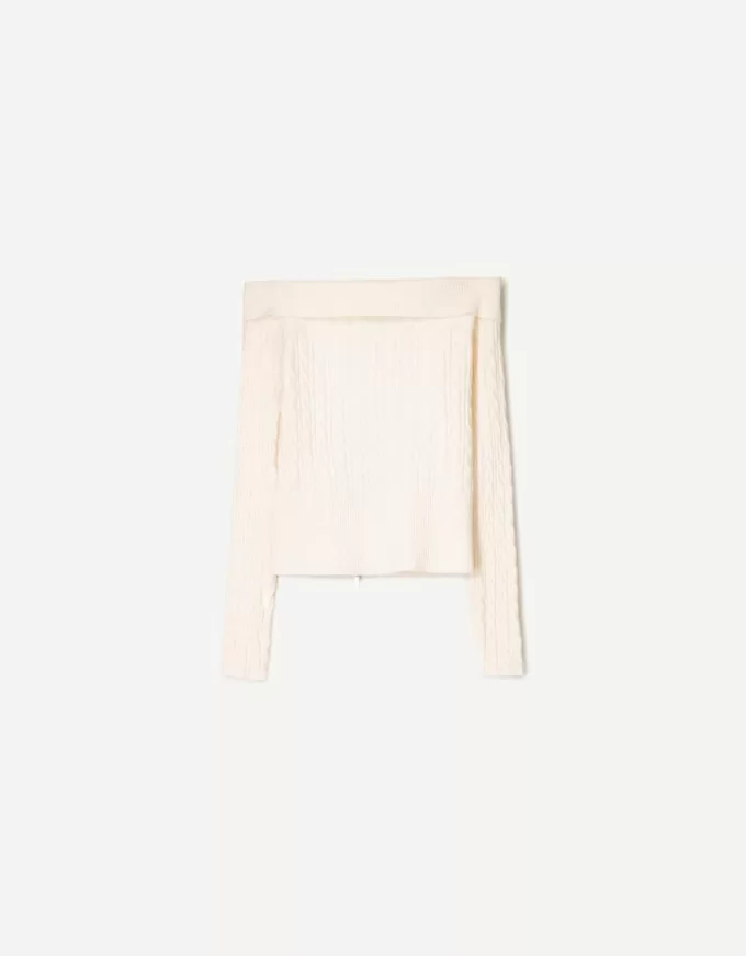 Cable-knit Bardot cardigan with zipper