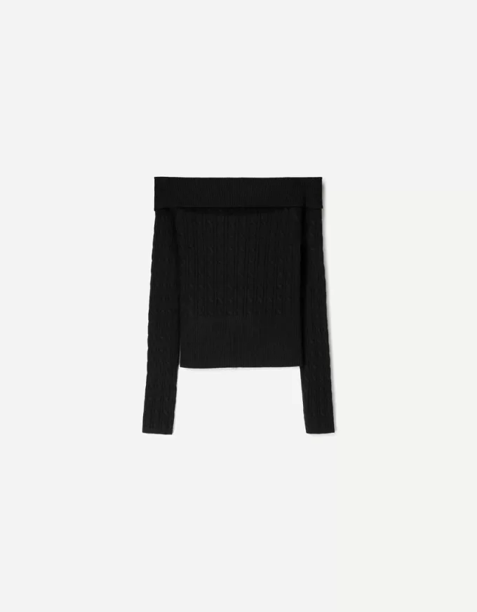 Cable-knit Bardot cardigan with zipper Cable-knit Bardot cardigan with zipper