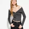 Cable-knit Bardot cardigan with zipper Cable-knit Bardot cardigan with zipper