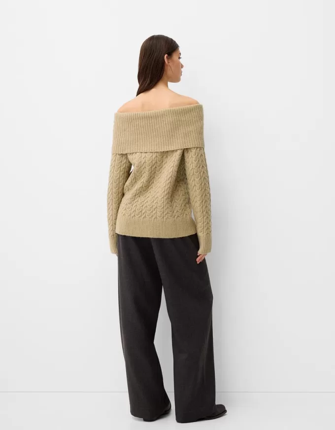 Cable-knit Bardot neckline sweater Cable-knit Bardot neckline sweater