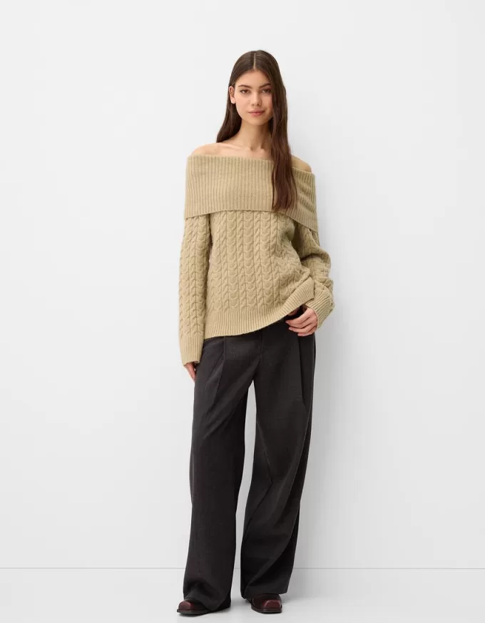 Cable-knit Bardot neckline sweater Cable-knit Bardot neckline sweater