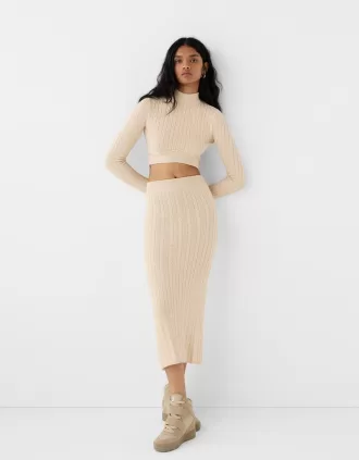 Cable-knit midi skirt