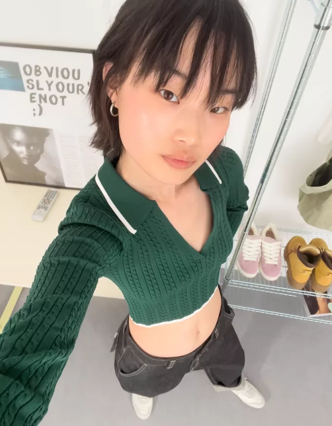 Cable-knit polo collar sweater Cable-knit polo collar sweater