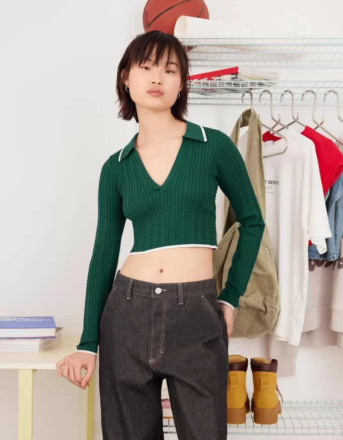 Cable-knit polo collar sweater Cable-knit polo collar sweater