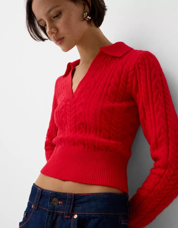 Cable-knit polo collar sweater Cable-knit polo collar sweater