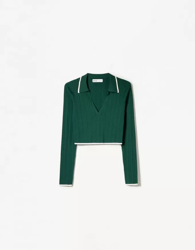 Cable-knit polo collar sweater Cable-knit polo collar sweater