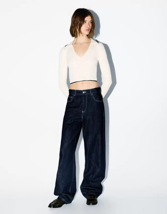 Cable-knit polo collar sweater Cable-knit polo collar sweater