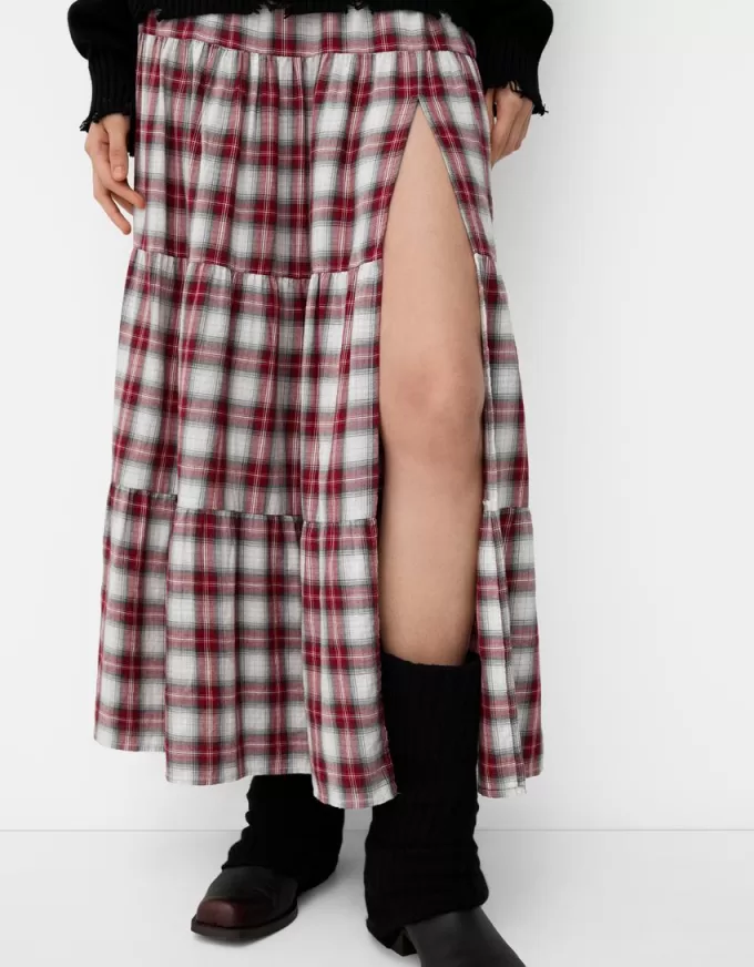 Check midi skirt