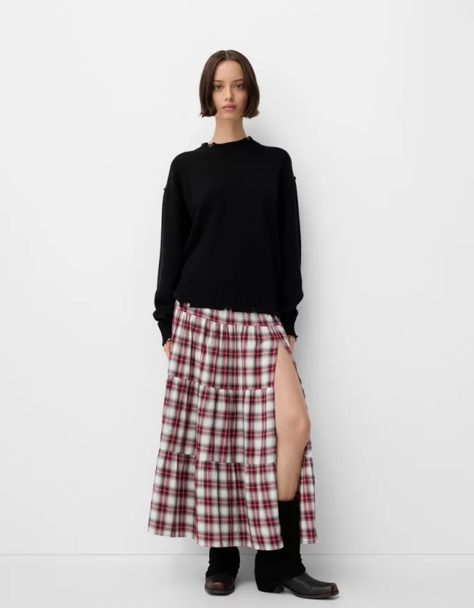 Check midi skirt