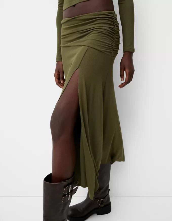 Chunky knit midi skirt