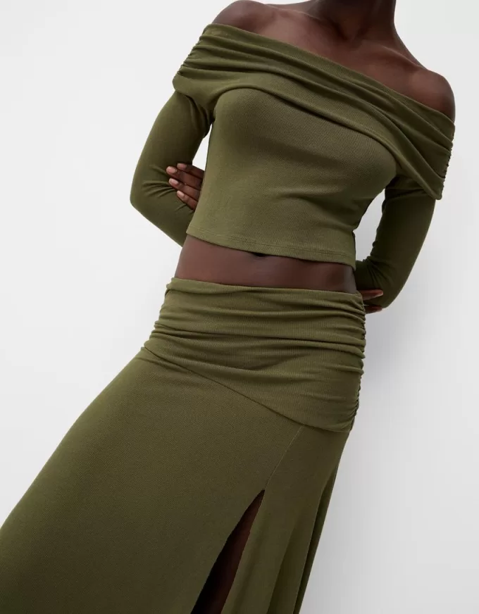 Chunky knit midi skirt