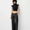 Contrast leather effect pants with belt