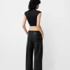 Contrast leather effect pants with belt