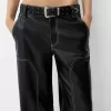 Contrast leather effect pants with belt