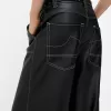 Contrast leather effect pants with belt