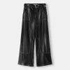Contrast leather effect pants with belt