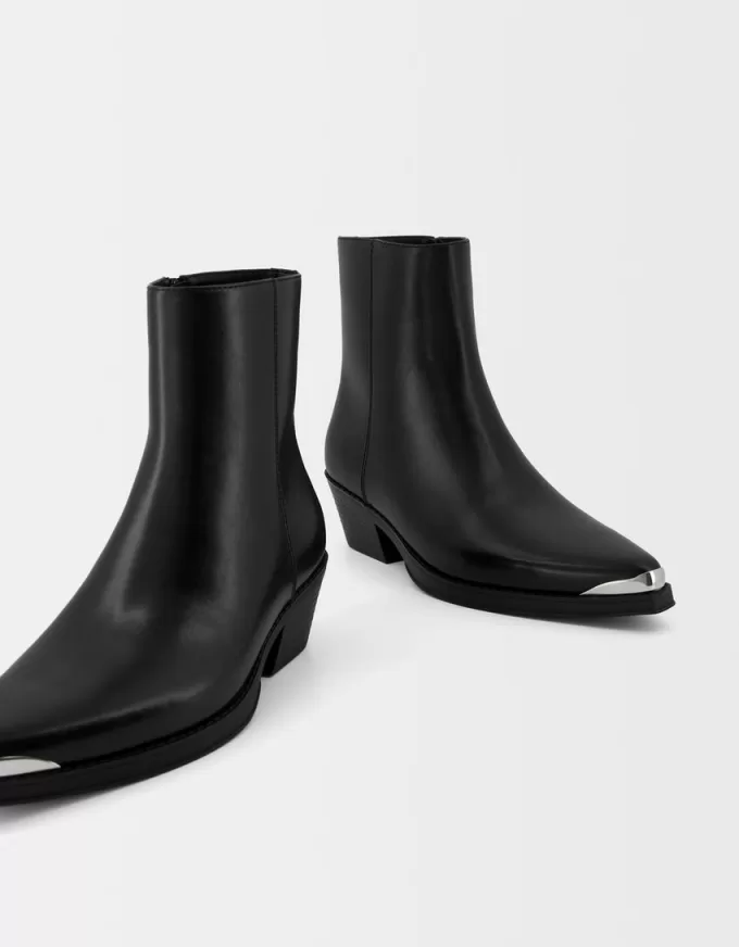 Cowboy ankle boots with metallic toe