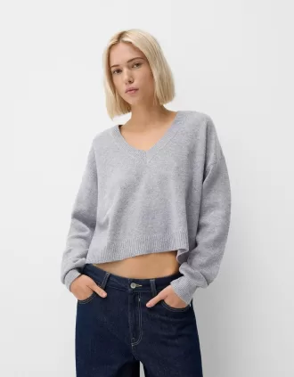 Cropped V-neck sweater