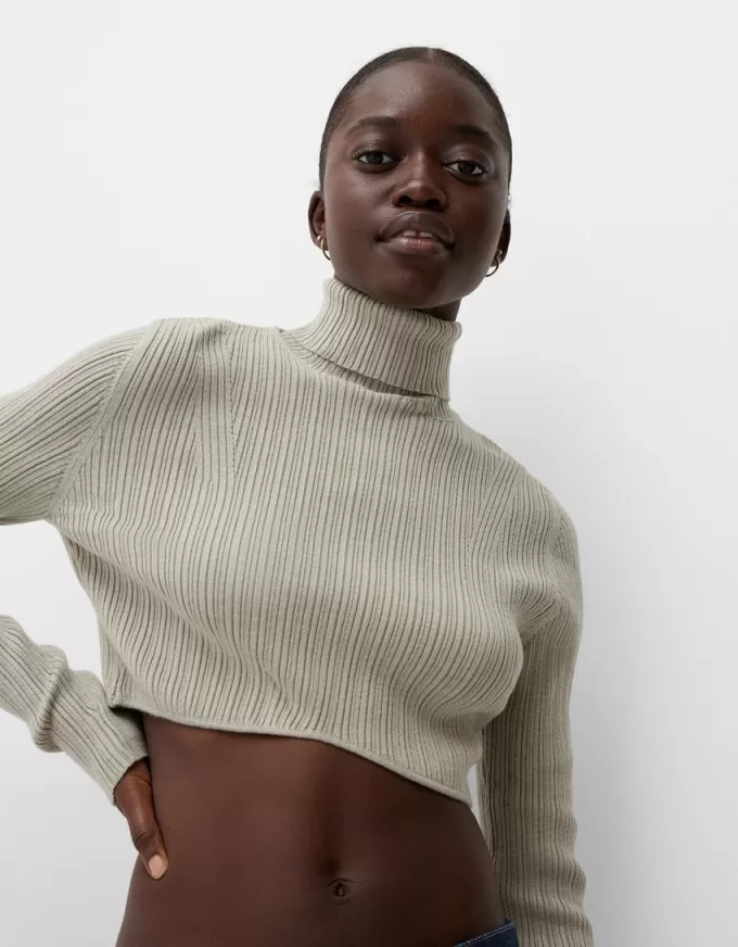 Cropped high neck ribbed sweater Cropped high neck ribbed sweater