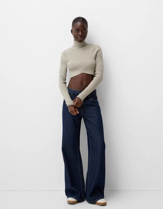 Cropped high neck ribbed sweater Cropped high neck ribbed sweater
