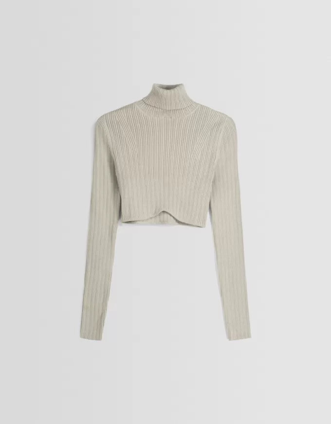 Cropped high neck ribbed sweater Cropped high neck ribbed sweater