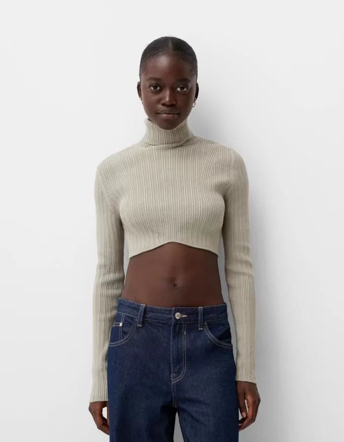 Cropped high neck ribbed sweater Cropped high neck ribbed sweater