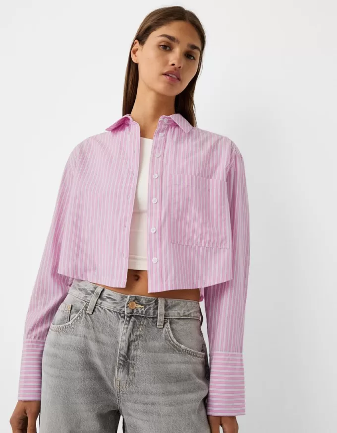 Cropped poplin shirt with pocket