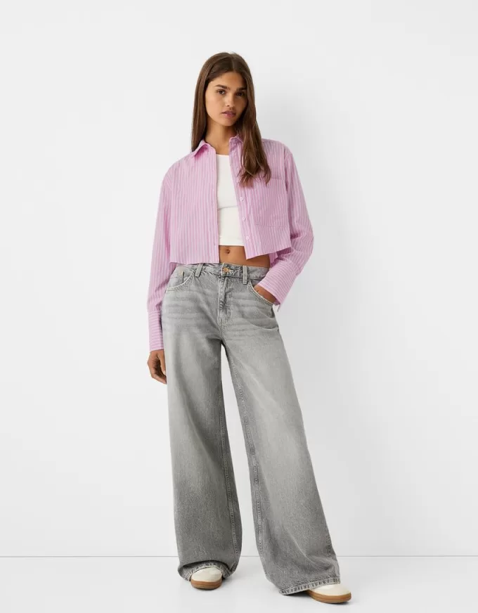 Cropped poplin shirt with pocket