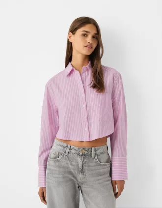 Cropped poplin shirt with pocket