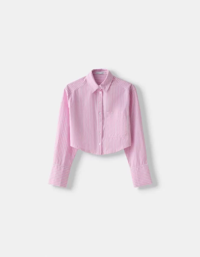 Cropped poplin shirt with pocket
