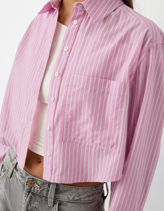 Cropped poplin shirt with pocket
