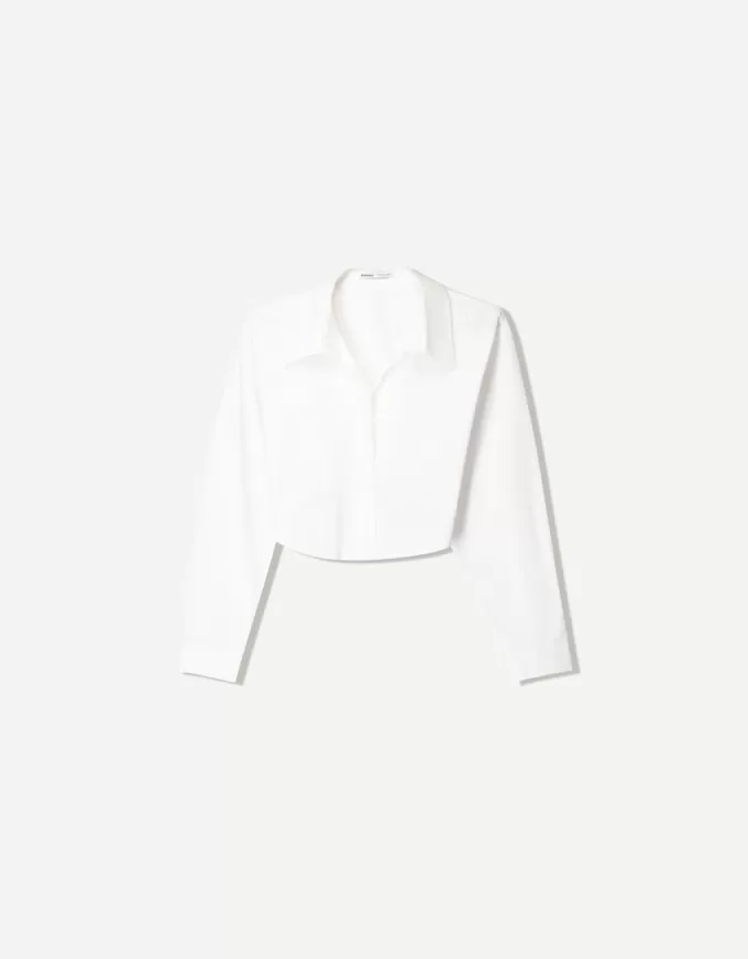 Cropped poplin shirt with ties