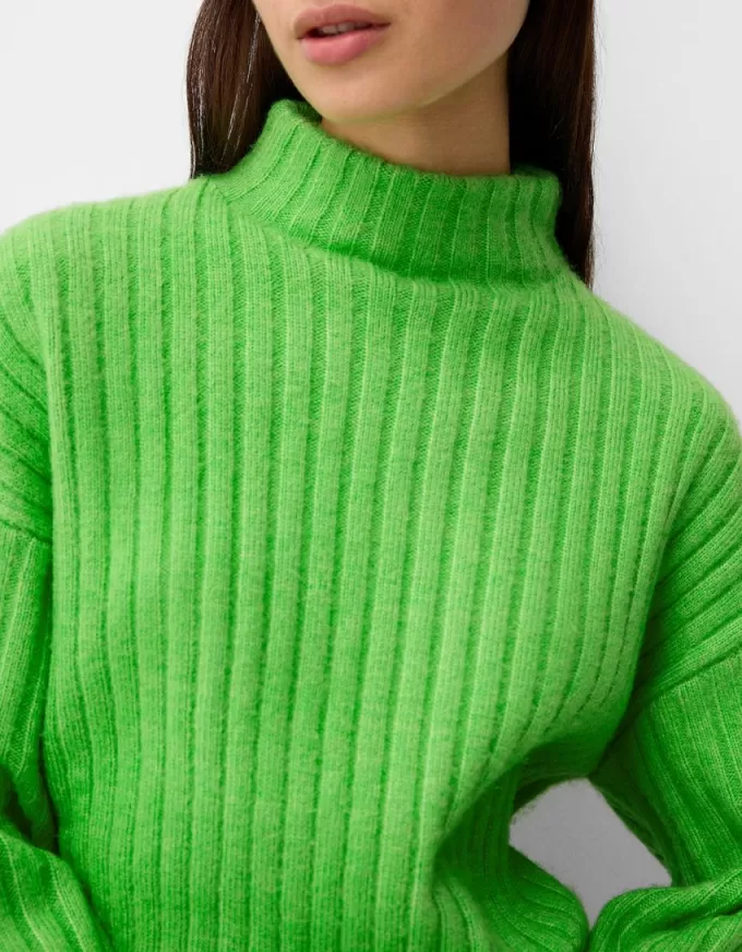 Cropped ribbed oversize high neck sweater