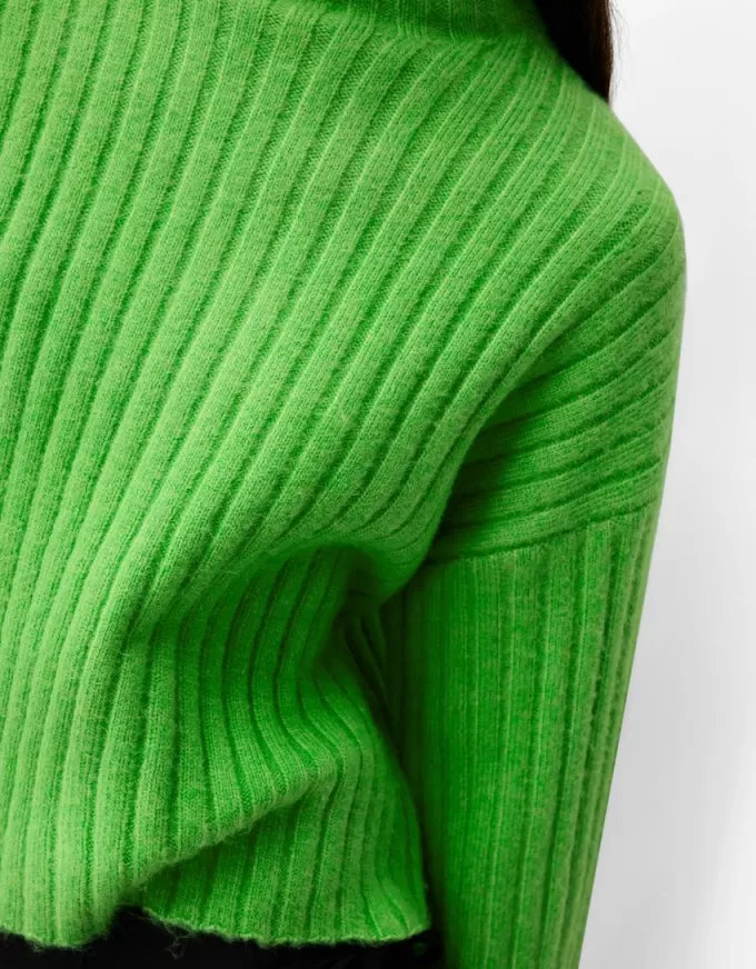 Cropped ribbed oversize high neck sweater
