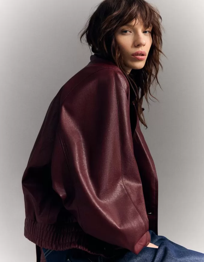 Crossover leather effect jacket