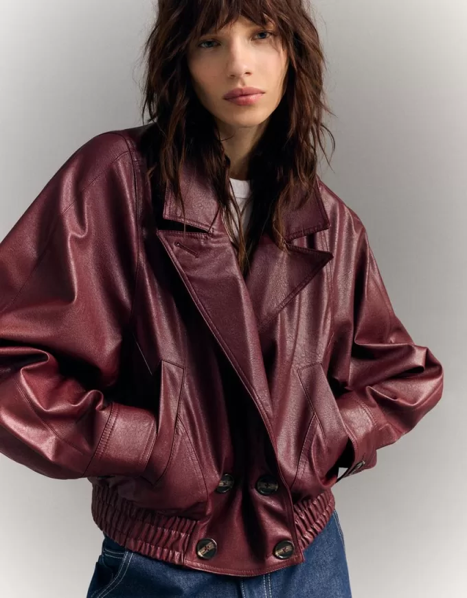 Crossover leather effect jacket