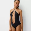 Cut out halter neck swimsuit
