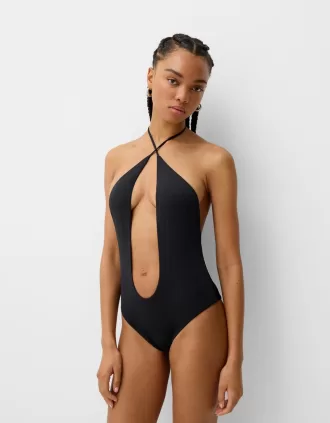 Cut out halter neck swimsuit