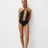 Cut out halter neck swimsuit