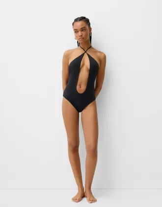 Cut out halter neck swimsuit